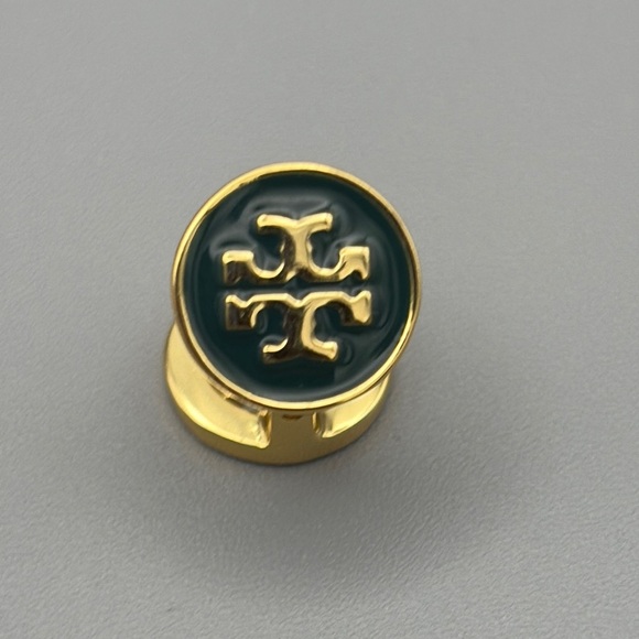 Tory Burch Gold Tone, Emerald Green Enamel and Crystal Double sided hoops - Picture 5 of 5